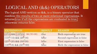 8  RELATIONAL AND LOGICAL OPERATOR