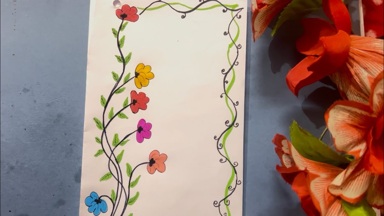 Beautiful Flower Border Design for project || project Work Design 💐#art ...