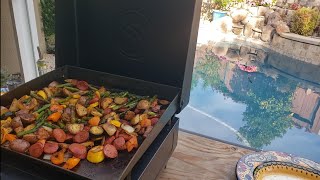 17 inch Blackstone griddle. Setup, seasoning and first cook.  Bonus: Grilled vegetable recipe!