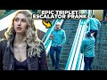 Triplet time traveler escalator prank