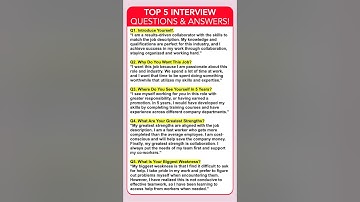 TOP 5 INTERVIEW QUESTIONS & ANSWERS! (How to ANSWER COMMON INTERVIEW QUESTIONS!) #jobinterview
