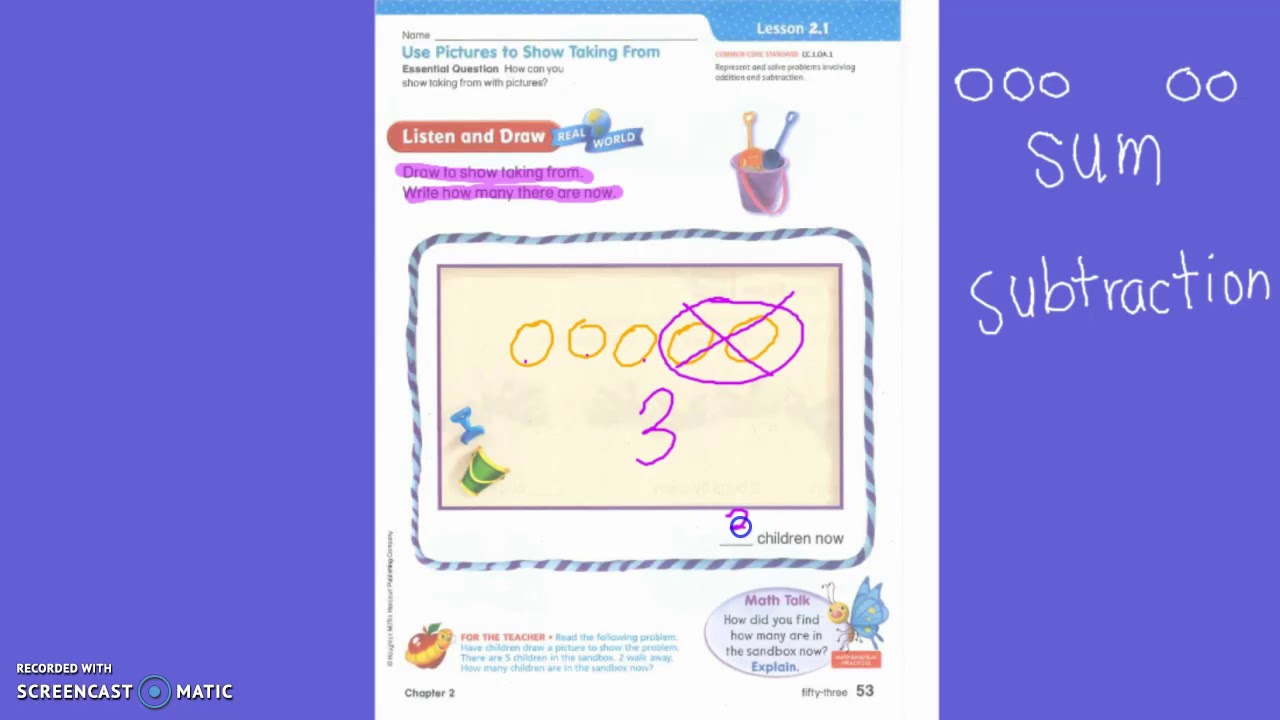 First Grade Math Lesson 2.1 Use Pictures to Show Taking From - YouTube
