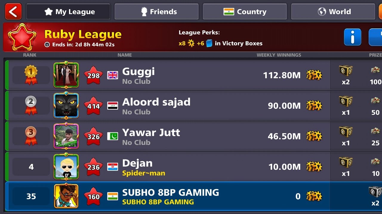 RUBY LEAGUE TOP 😱 8 BALL POOL