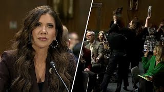 Protester interrupts Kristi Noem's Senate hearing over ICE-related deaths