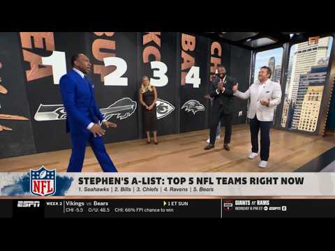 FIRST TAKE| Stephen A's A-List Top 5 NFL team now: 1. Seahawks 2. Bills 3. Chiefs 4. Ravens 5. Bears