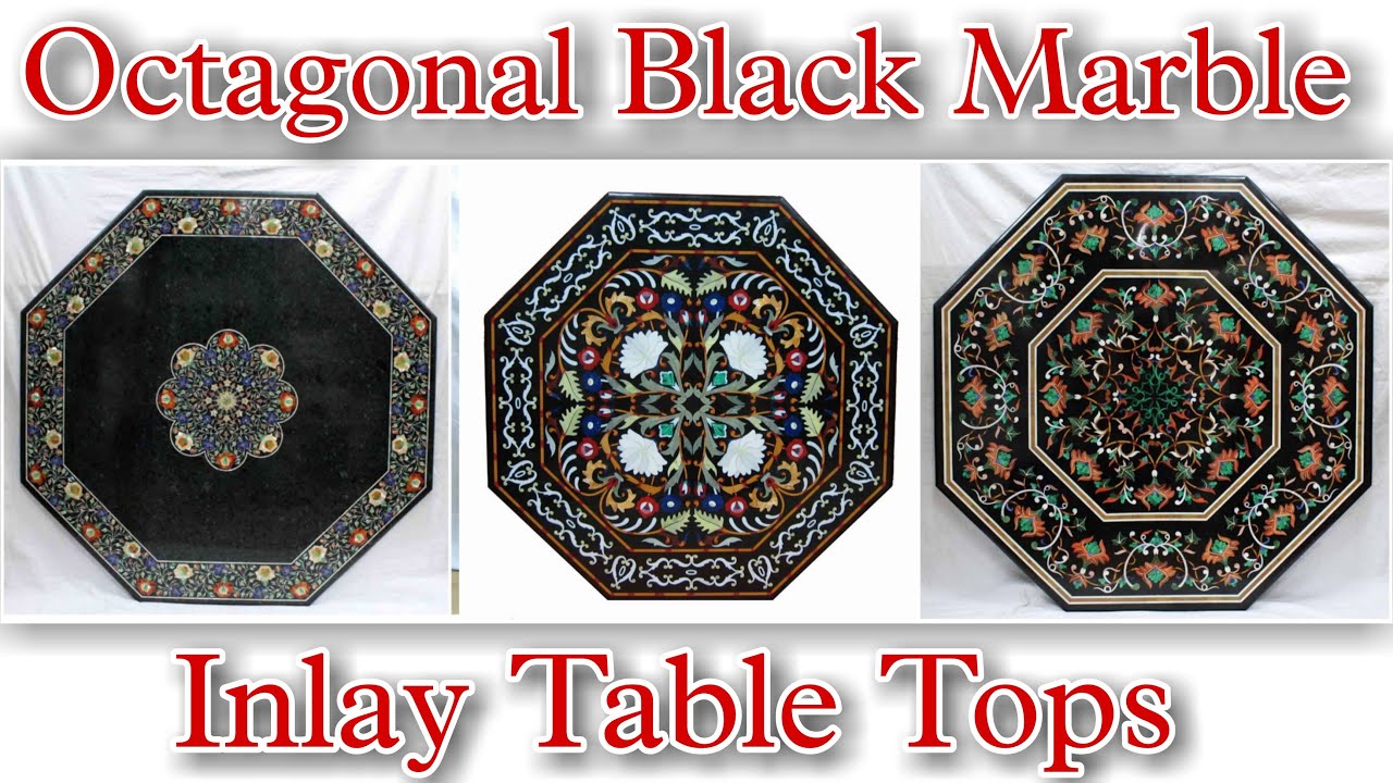 Octagonal Black Marble Inlay Table Tops