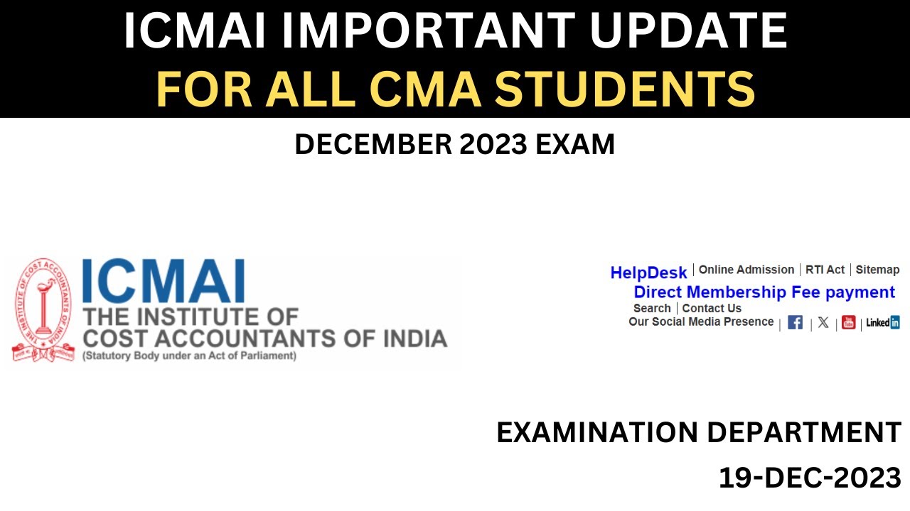 ICMAI IMPORTANT UPDATE FOR ALL CMA STUDENTS - YouTube