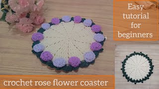 Easy crochet rose flower coaster step by step tutorial 🌹 /Easy DIY Home Decor