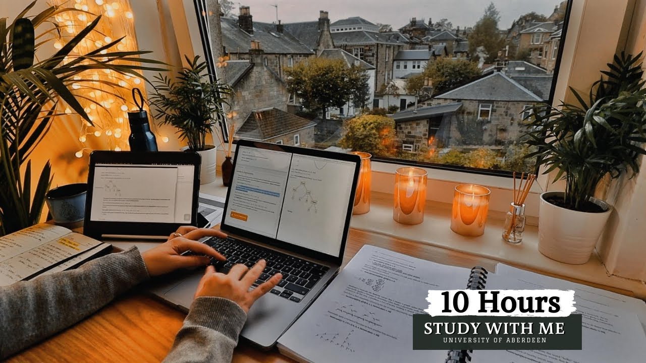 10 HOUR STUDY WITH ME | Background noise, 10-min Break, No music, Study ...