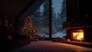 Christmas Night Retreat in a Cozy Cabin ❄️🔥 Snowfall \u0026 Tea Ambience