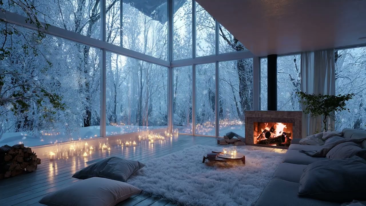 Blizzard Wind Howling Outside with Fireplace Inside 🔥 Better Sleep and Relaxation