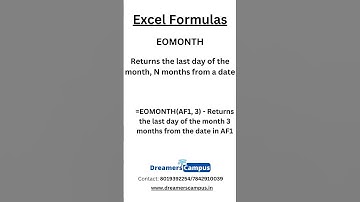 Excel Formula EOMONTH with Description and example #shorts