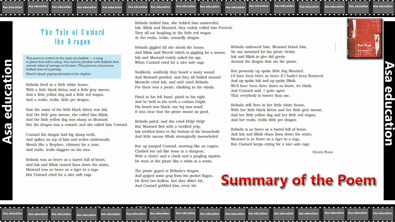 The Tale Of Custard The Dragon Summary In Hindi Poem 9 The Tale of Custard the Dragon (English - First Flight, CBSE