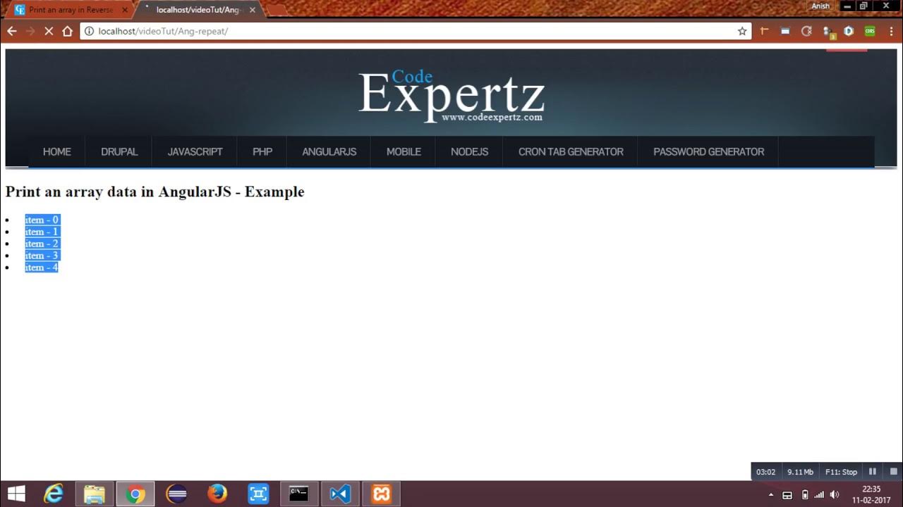 Print an array in Reverse order using AngularJS - YouTube