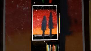 Amazing Sunset Scenery Drawing | Easy Tree Silhouette Painting for Beginners