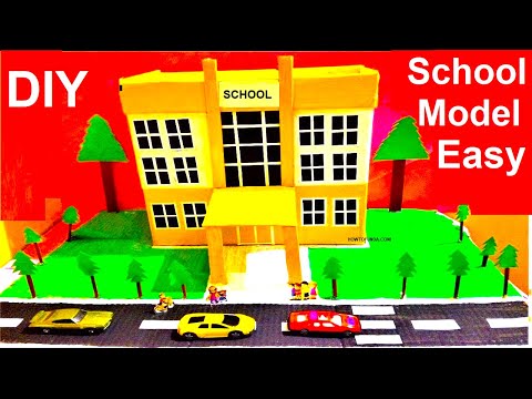 My SCHOOL Building MODEL (3d)  Making Using CardBoard | DIY project  | science project | howtofunda