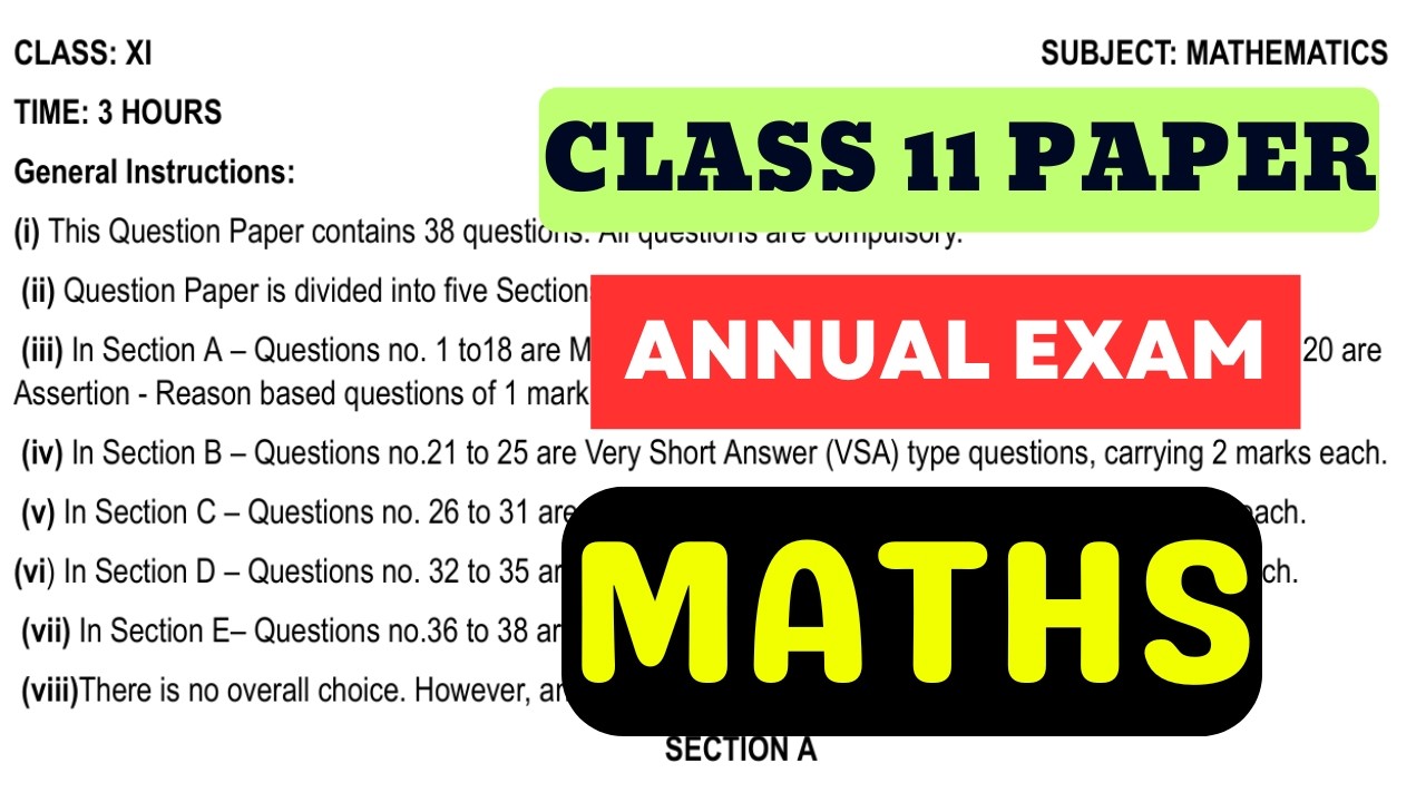 Class 11 Annual Exam Maths Question Paper || Cbse Sample Paper 2025-26 ...