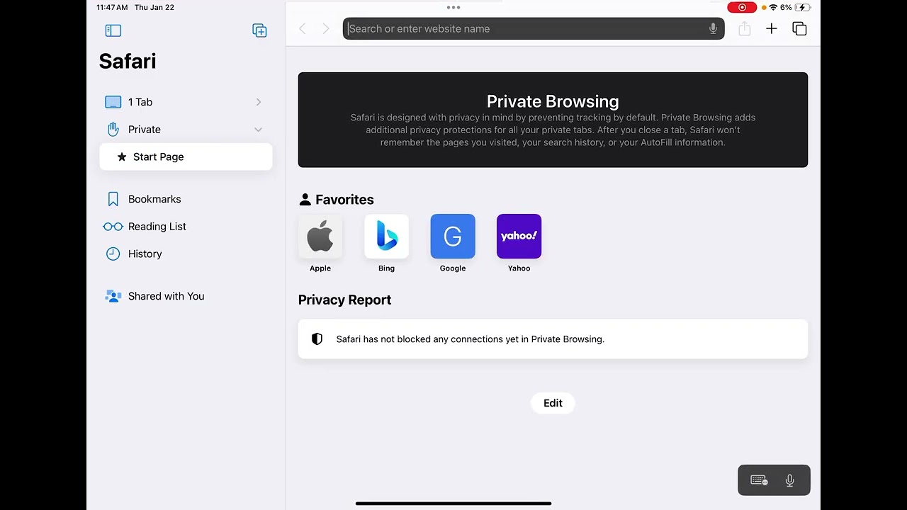Exiting Private Browsing on an iPad