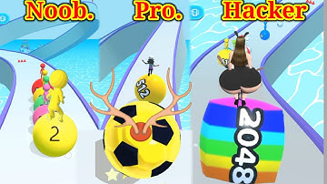 Dennis & Gnasher: 2048 BallRun | Noob vs Pro vs Hacker in ball run 2048 Android iOS Level 38..50#1