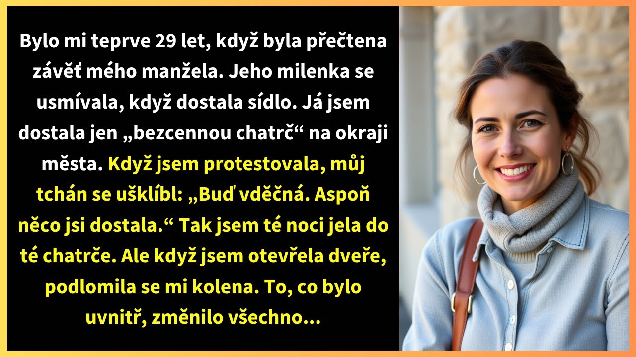 Seděla jsem v té advokátní kanceláři, když právník přečetl manželovu závěť. Naše sídlo, auta, investice – všechno dostala jeho milenka. Mně zbyla jen bezcenná, hnijící bouda na kraji města. Tchán...
