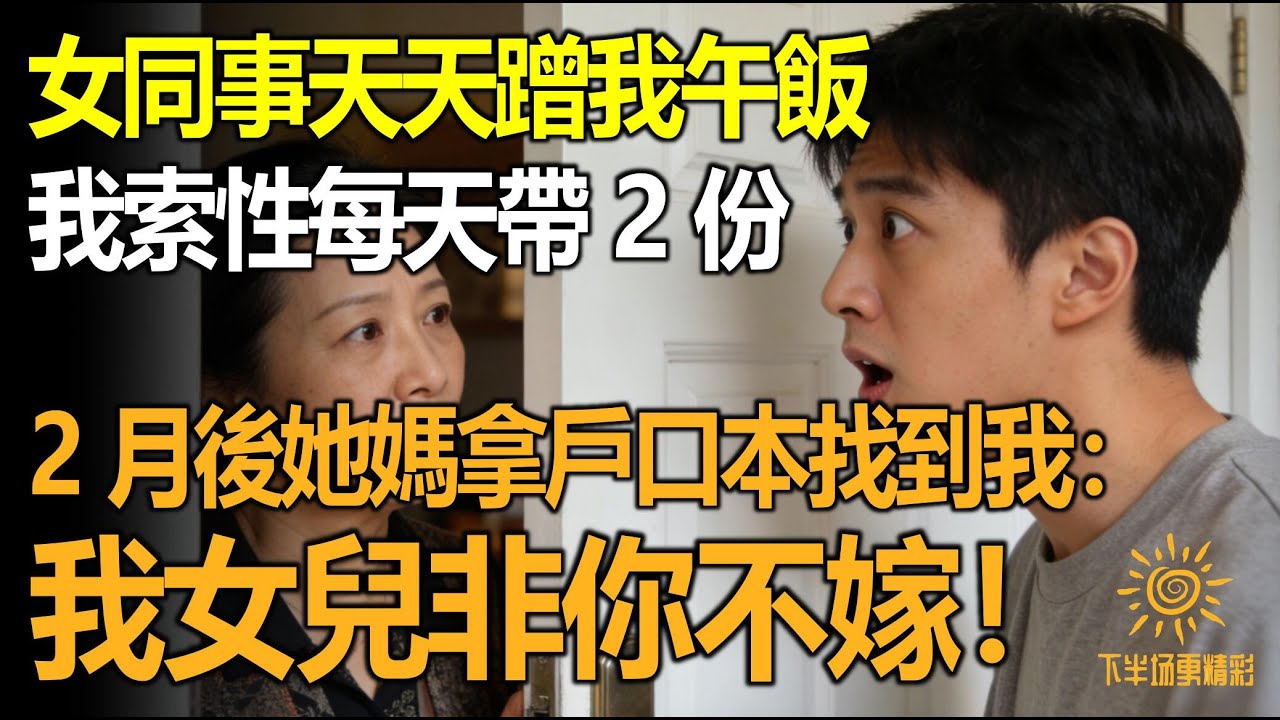 女同事天天蹭我午飯，我索性每天帶2份，2個月後，她媽拿著戶口本找上門：我女兒非你不嫁