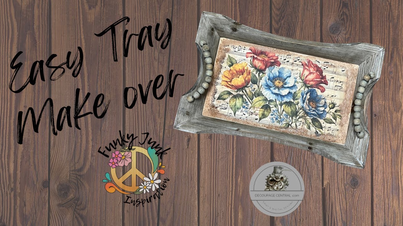 Tray Makeover using Decoupage Central rice paper