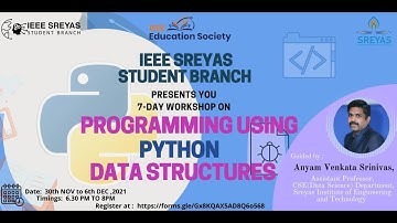 Day 1 Workshop on Programming using Python Data Structures