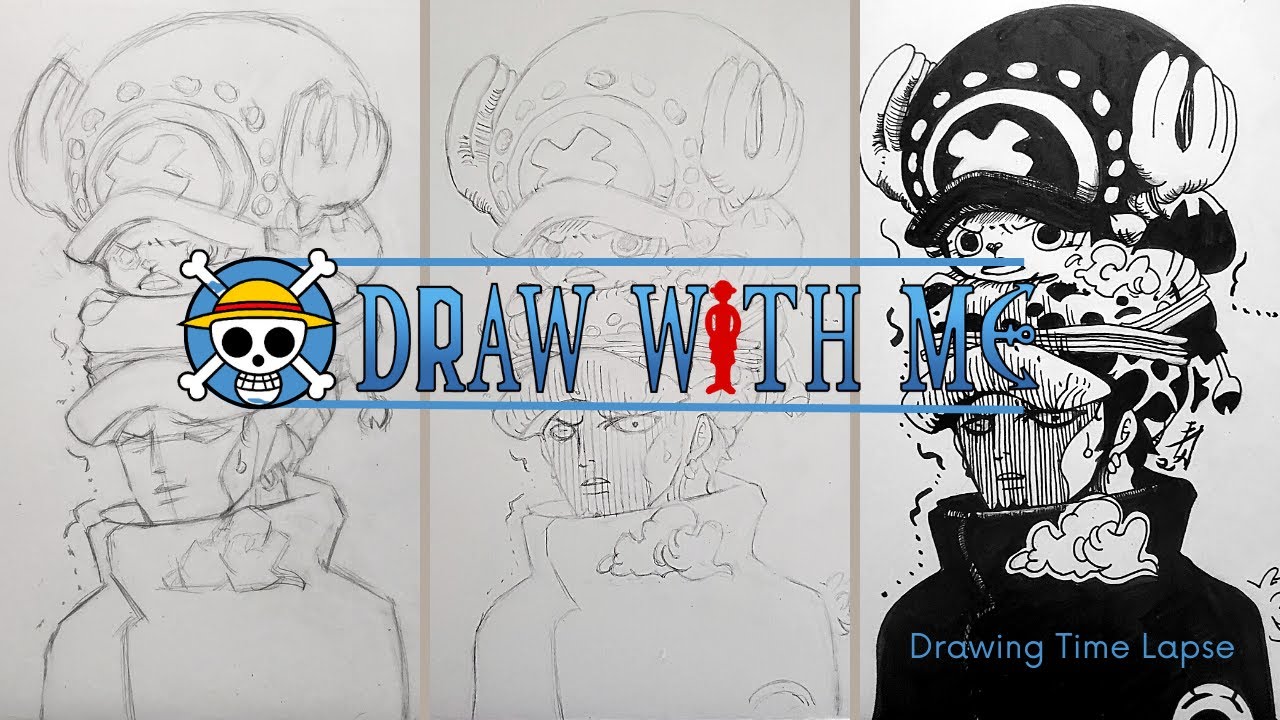 Draw with me One Piece cute moment of Trafalgar Law and ChopperThe