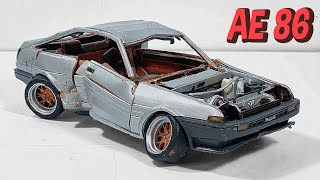Toyota AE86 trueno restored a wrecked car from plasticine