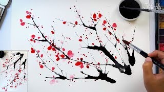 Easy to draw a cherry blossom using a straw and splatter painting technique