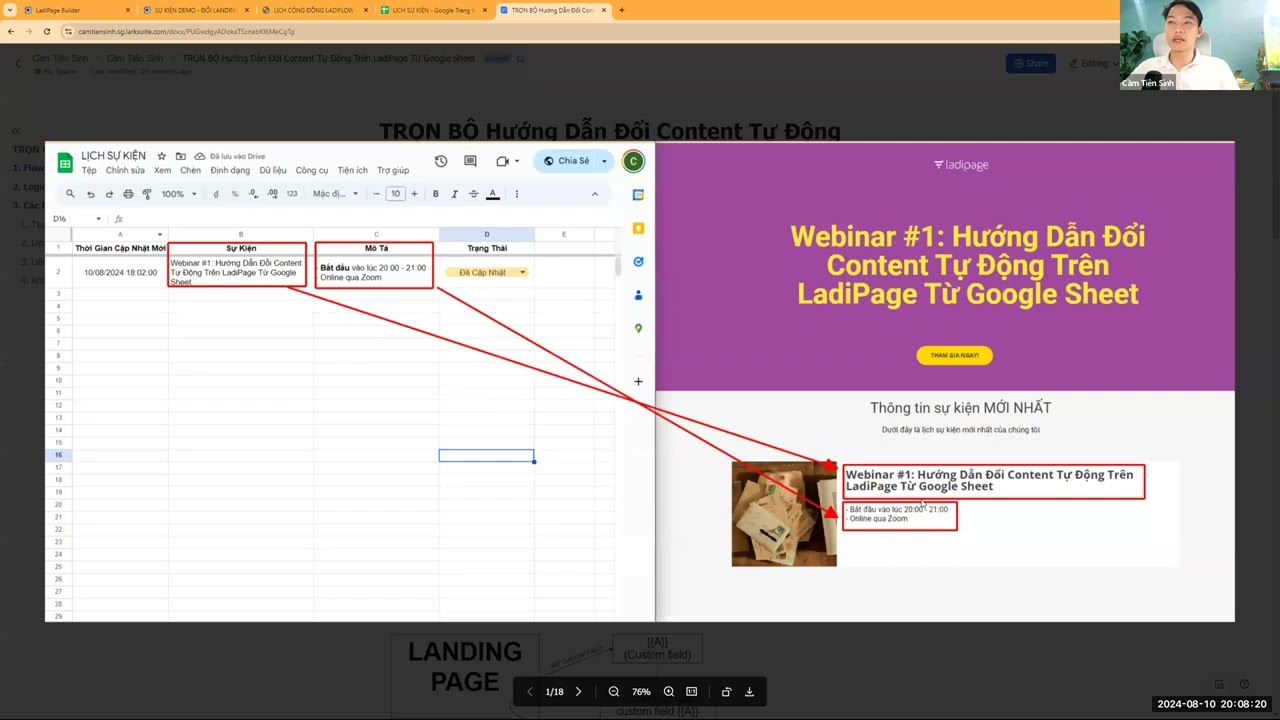 Outline Video Hướng dẫn đổi Content tự động trên Ladipage từ Google Sheet