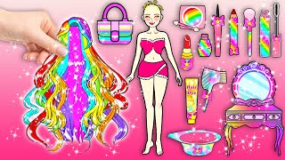 Học Làm Búp Bê Giấy - Rapunzel Trang Điểm và Làm Tóc Mới Salon Tóc Cầu Vồng - Câu Chuyện Của Barbie