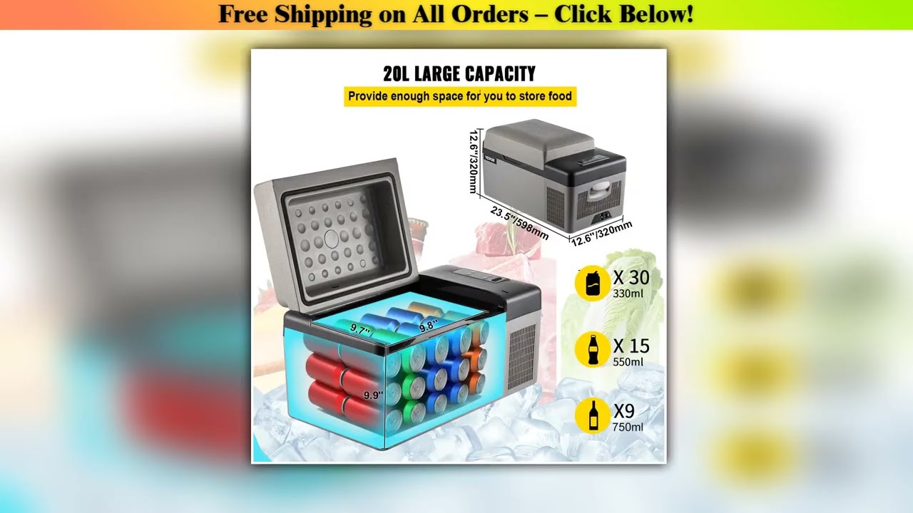 Succebuy 20-55L Portable Refrigerator Car Refrigerator Electric Compressor Cooler with 12/24v DC &