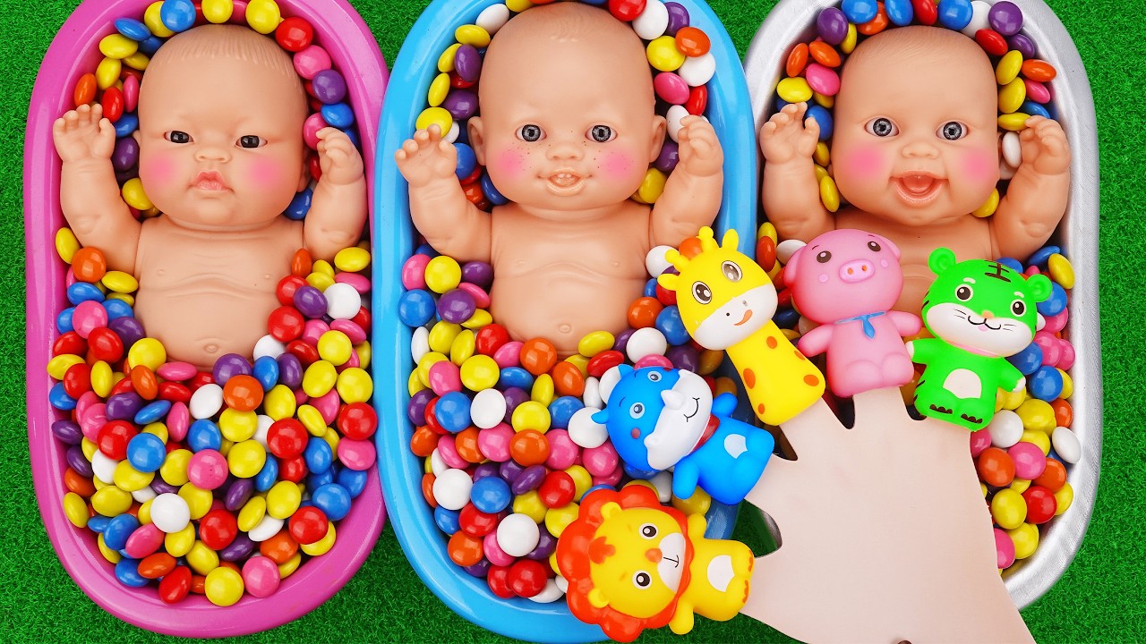 6 Minutes Satisfying with Full of 3 Rainbow BathTubs Candy with M&M's & Magic Slime Cutting Video