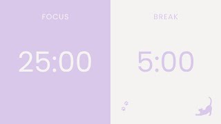 Celebrity 2-hour Pomodoro Timer 25/5 with a Little Cat 🐈‍⬛💜 No Music, Light Lavender & White Calm Study Profile