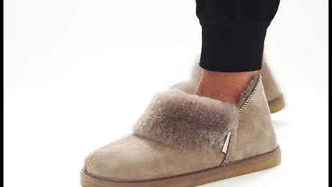 House Of Slippers Shepherd KARIN Ladies Sheepskin Boot Slippers Stone