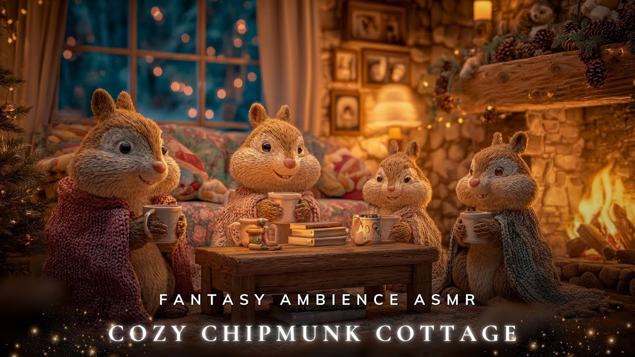 Cozy Chipmunk Cottage ✨ Fireplace Sounds, Nature Night Ambience & ASMR Sleep for Deep Rest
