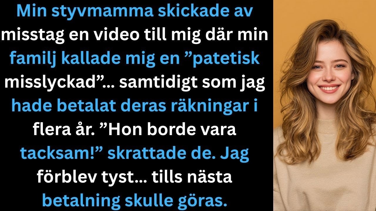 Jag stod i köket och räknade deras räkningar när telefonen surrade. Ett videomeddelande från min styvmor. Jag trodde det var ett misstag. Sedan hörde jag skratt. "Hon borde vara tacksam," sa hon....