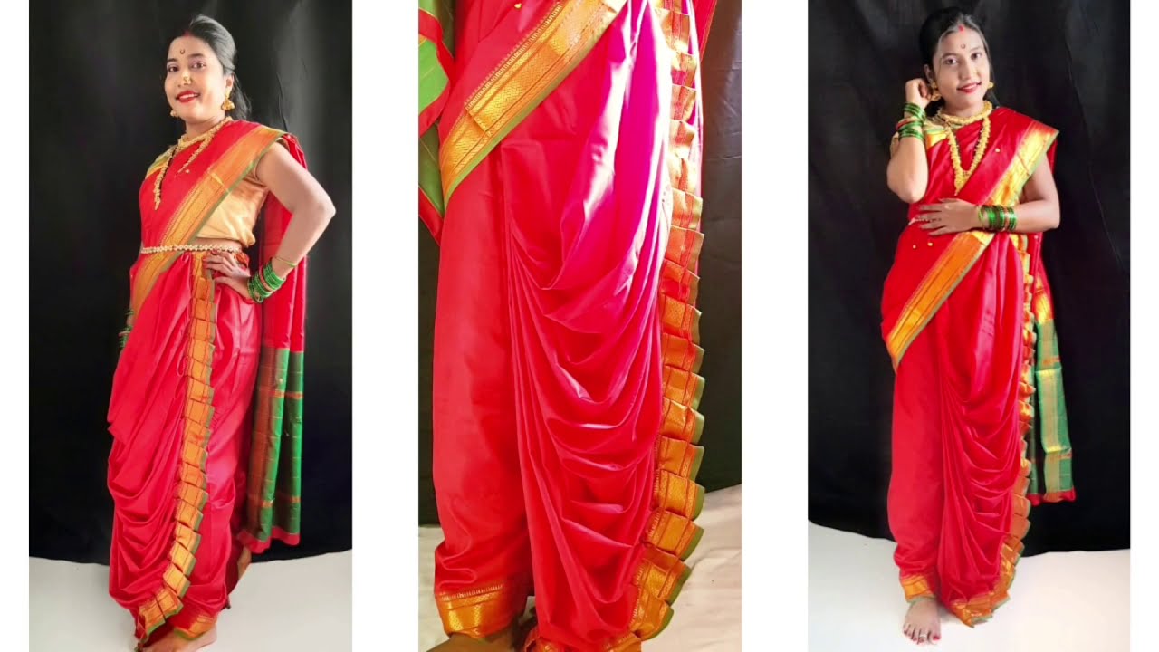 मयुरपंखी महालक्ष्मी साडी कटिंग खुप सोपी पद्धत, GIFT AND ART, नऊवारी साडी cutting and stitching