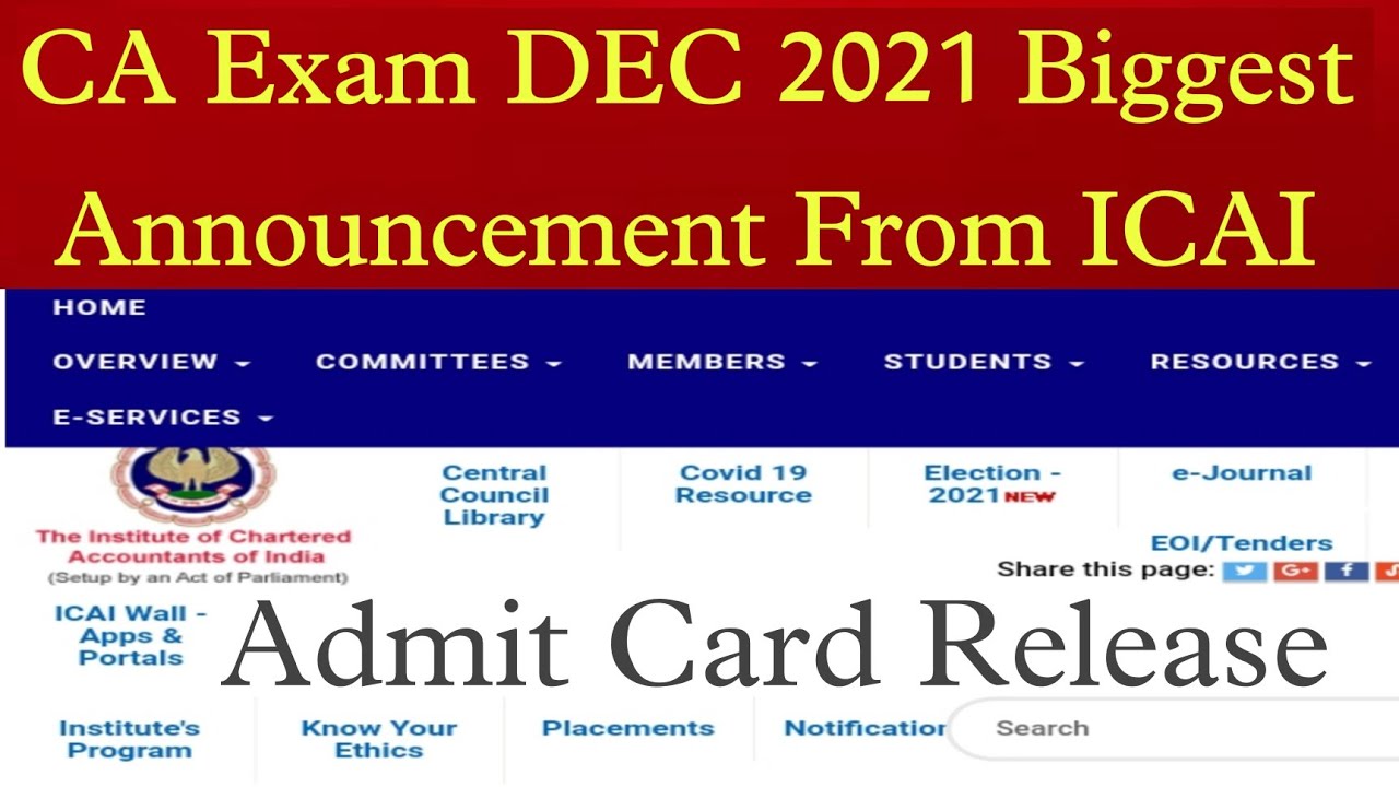 ICAI today update😊। CA Exam DEC 2021 admit card official date। CA foundation inter final admit Card।