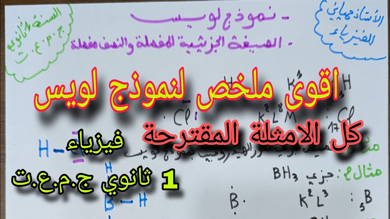 تمثيل لويس /الصيغة الجزيئية المفصلة والنصف مفصلة للسنة اولى ثانوي ج.م.ع.ت 2024/2025