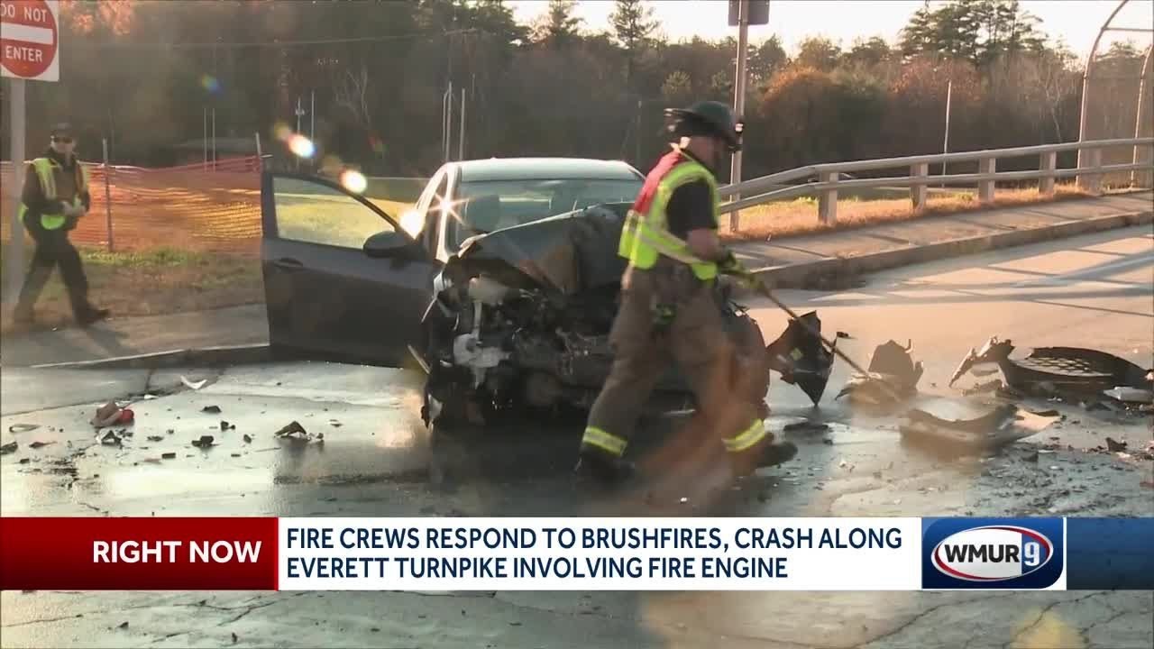 Fire crews respond to brush fires, crash on Everett Turnpike involving ...