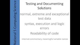 National 5 Computing Science Testing and Documenting Solutions