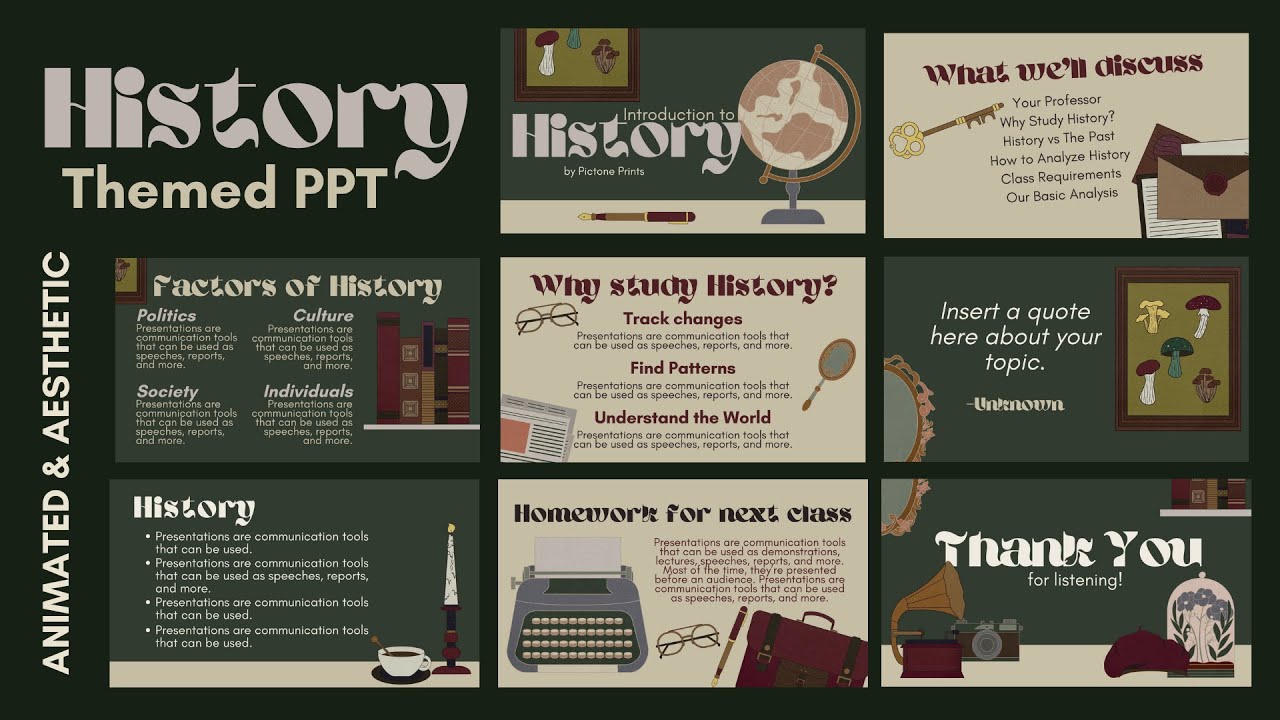 History Themed Powerpoint Presentation Template Animated And Aesthetic