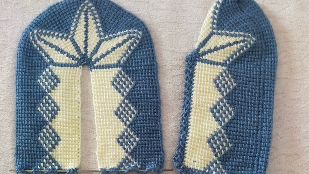 (1video) 2renk tunus patik yapımı #keşfet #örgü #knitting #crochet #handmade #tunusisi