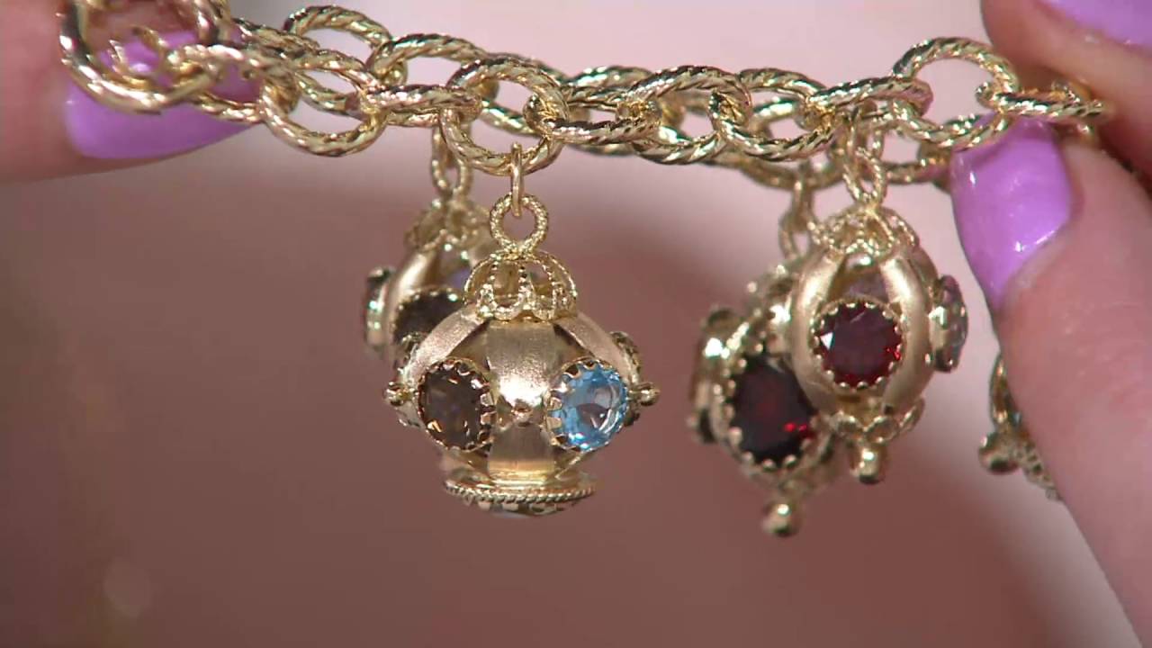 Arte d' Oro Multi-Gemstone Charm Bracelet, 18K Gold on QVC