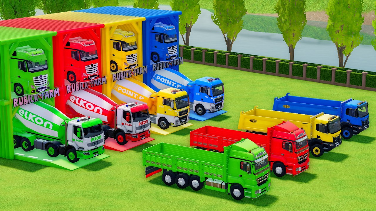 Garage with Colors   ALL MIXER TRUCK WITH DOUBLE FLATBED TRAILER TRUCK, RENAULT, MAN, MERCEDES, IVEC