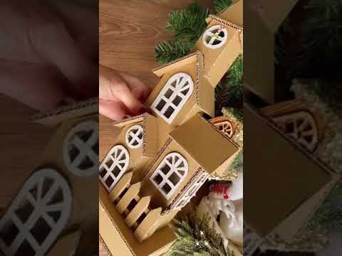 Как сделать новогодний домик из картона своими руками схема