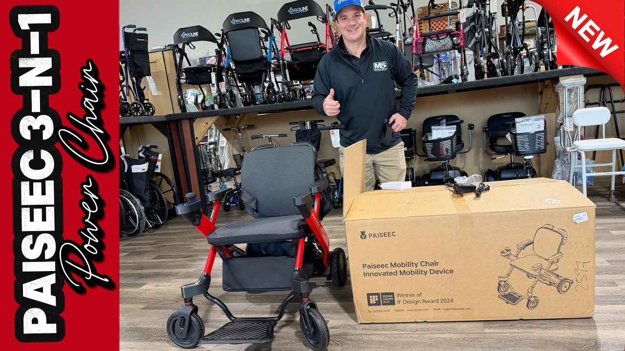 Распаковка инвалидной коляски Paiseec 3-в-1 с электроприводом 