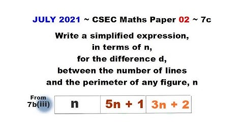 Paper2-CSEC-MATHS-444 ~ Any Figure N, Difference of Lines & Perimeter ~ July 2021 Number 7c